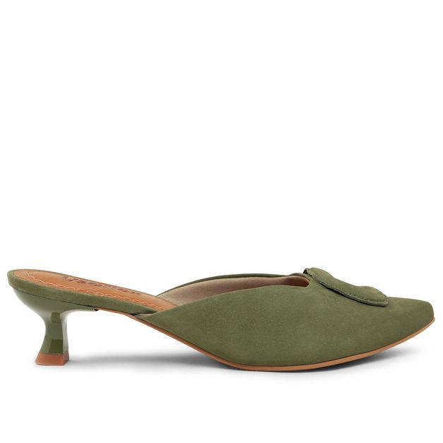 Mule Militar Salto Kitten Heel Couro Aveludado Usaflex Mobile Mule Militar Salto Kitten Heel Couro Aveludado Usaflex Mobile