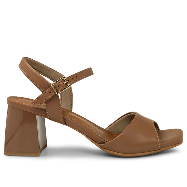 Sandália Salto Bloco Couro Camel - Usaflex Mobile