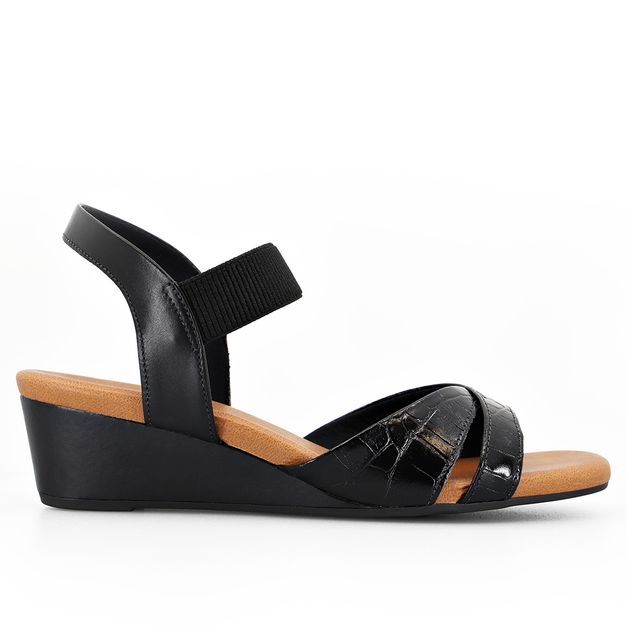 Sandália Anabela Couro Croco Preto - Usaflex Mobile