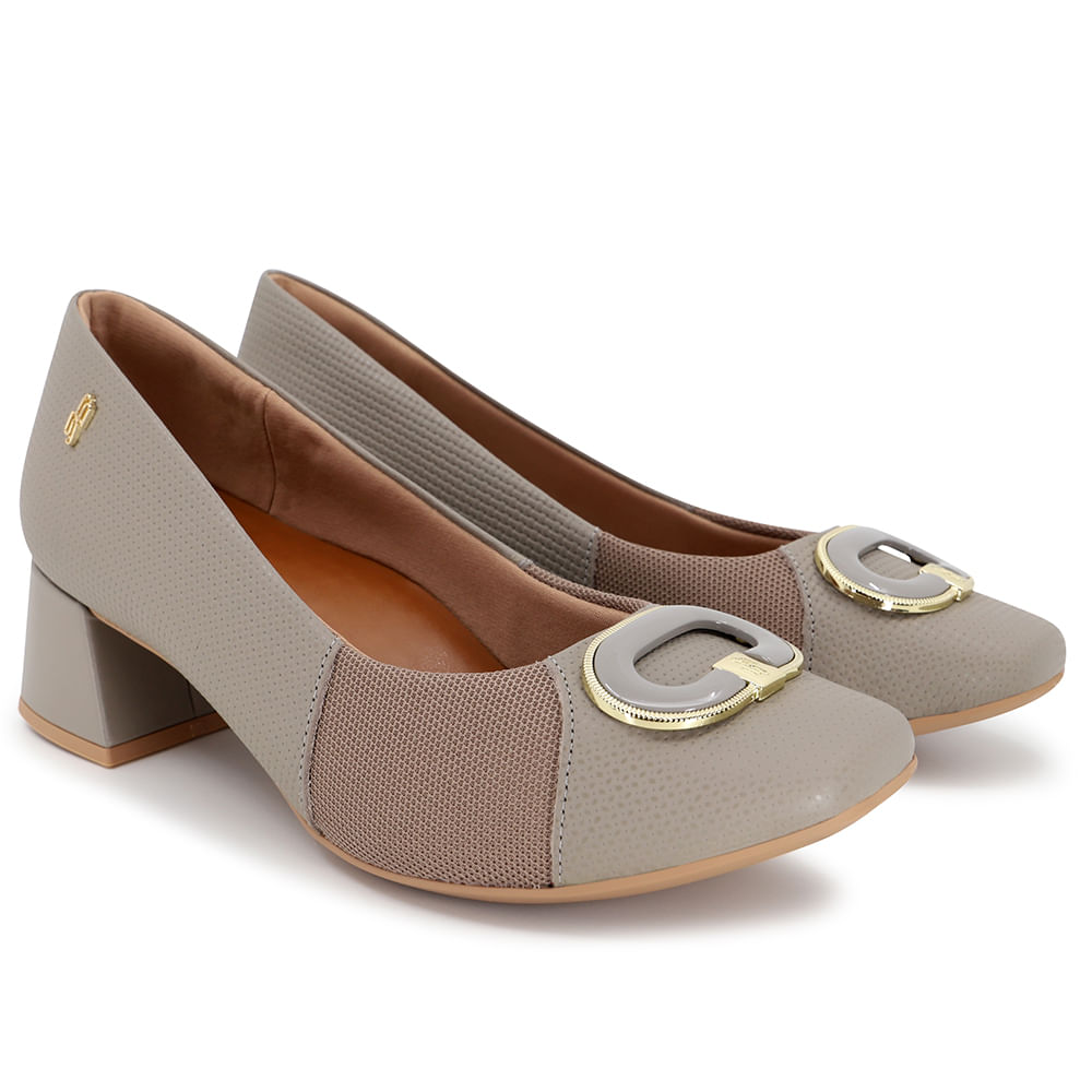 Scarpin Cinza Salto Bloco Cour 842