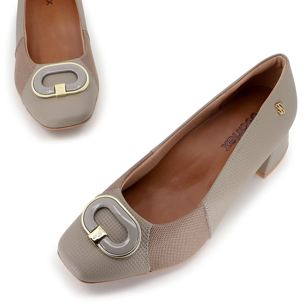 Scarpin Cinza Salto Bloco Cour 613