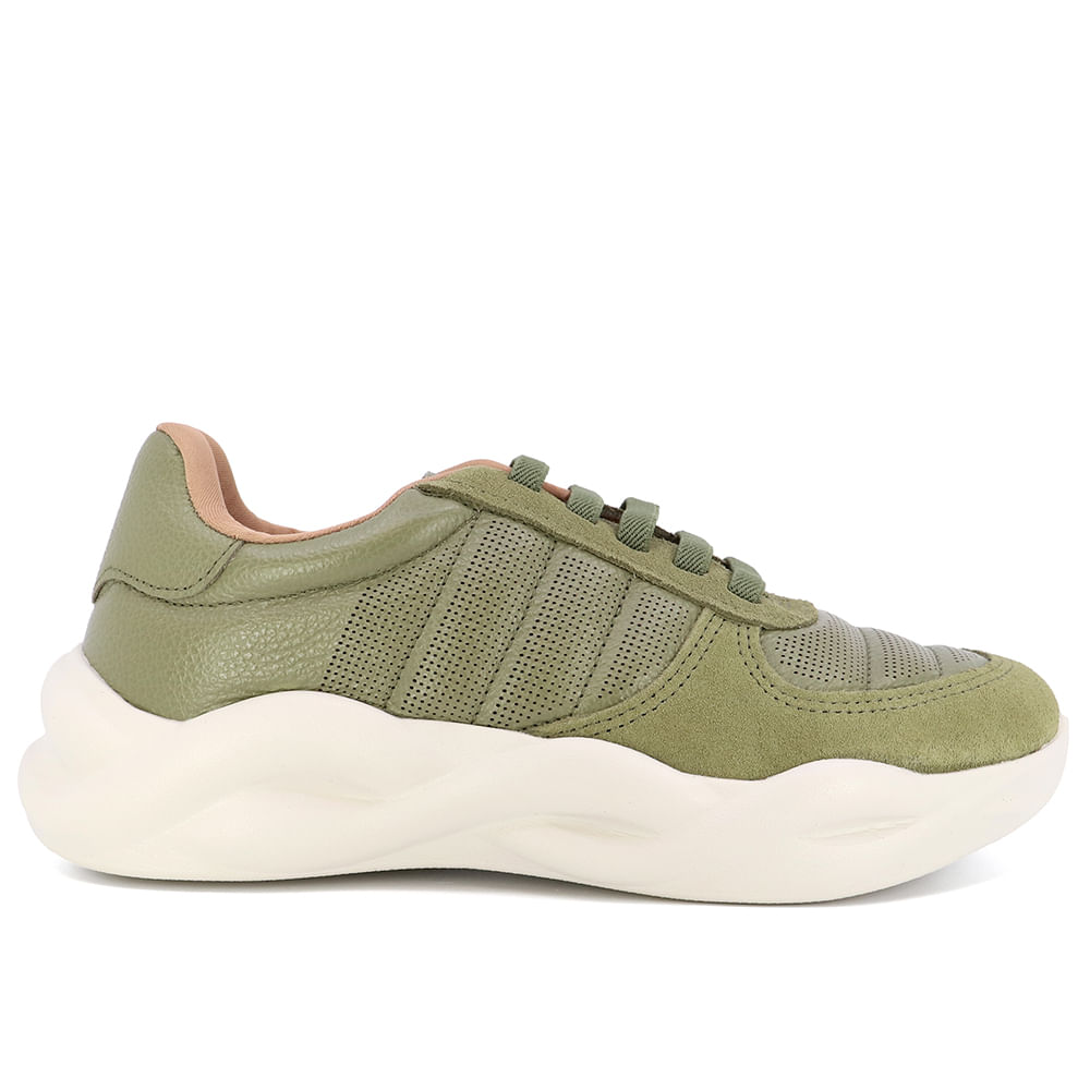Tênis Casual Couro Verde Militar Laser