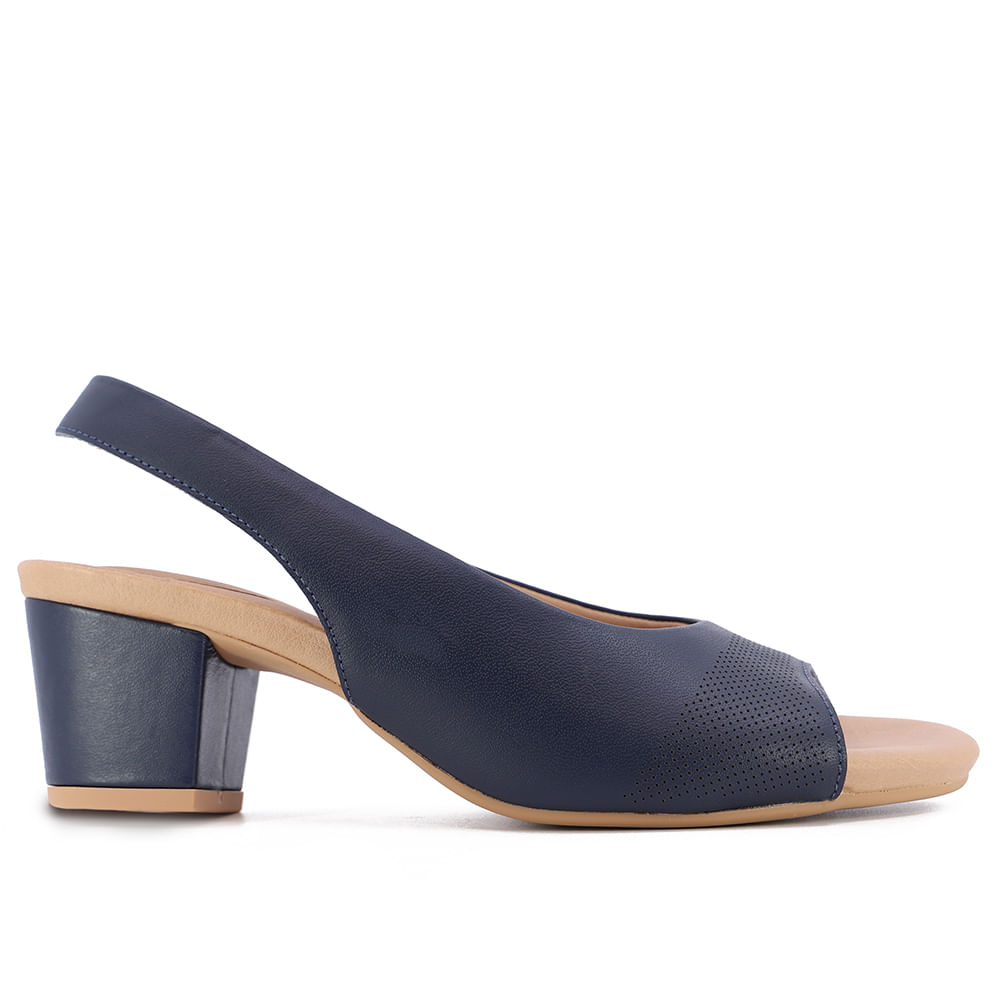 Slingback Azul Salto Bloco Couro Laser