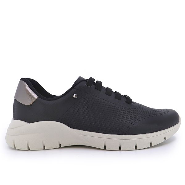 Tênis Casual Preto Couro Detalhe Laser 34
