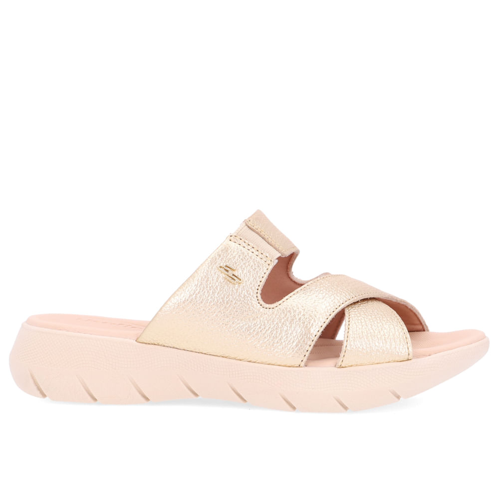 Tamanco Slide Dourado Plataforma Couro