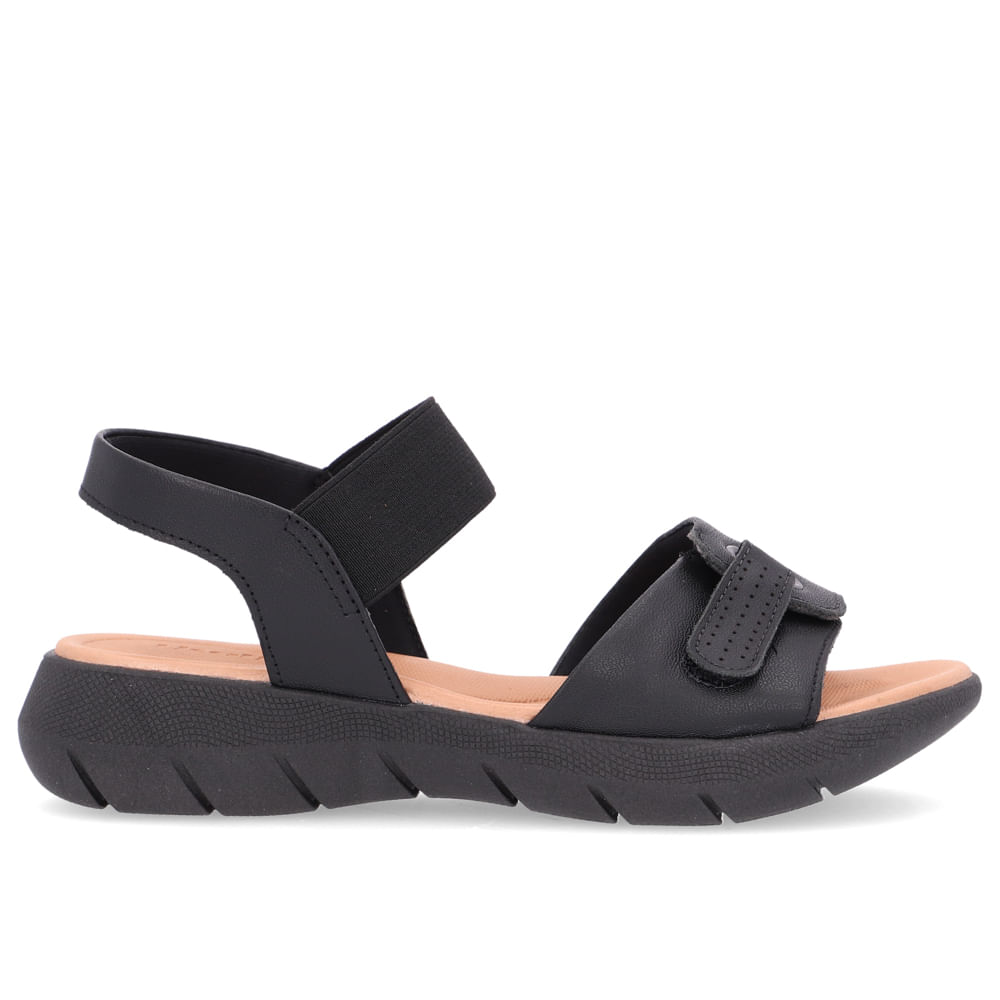 Sandália Salto Plataforma Couro Preto Ajuste Fecho-Flex