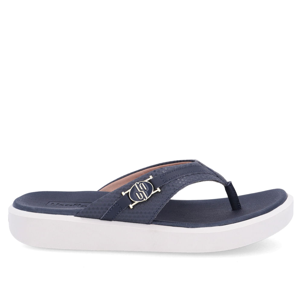 Chinelo Salto Plataforma Couro Azul Detalhe Monograma