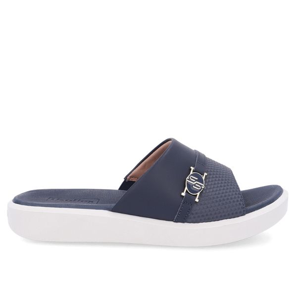 Tamanco Plataforma Couro Azul Enfeite 34