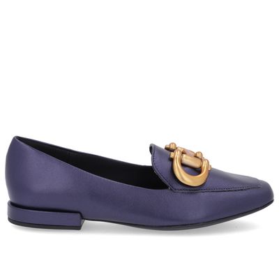Loafer Azul Couro Básico Enfeite Escovado