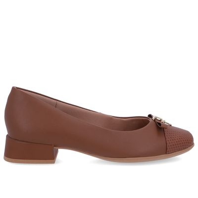 Scarpin Couro Marrom Salto Bloco Bico Escama
