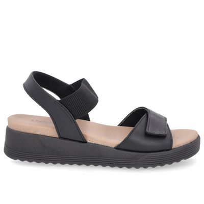 Sandália Salto Plataforma Couro Preto Fecho-Flex