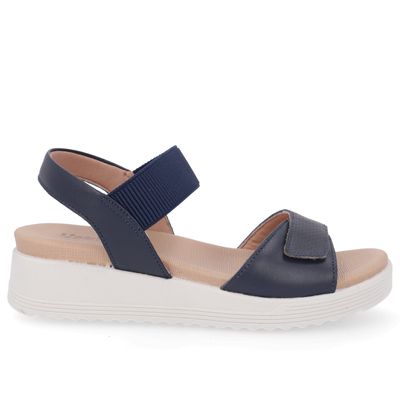 Sandália Salto Plataforma Couro Azul Fecho-Flex