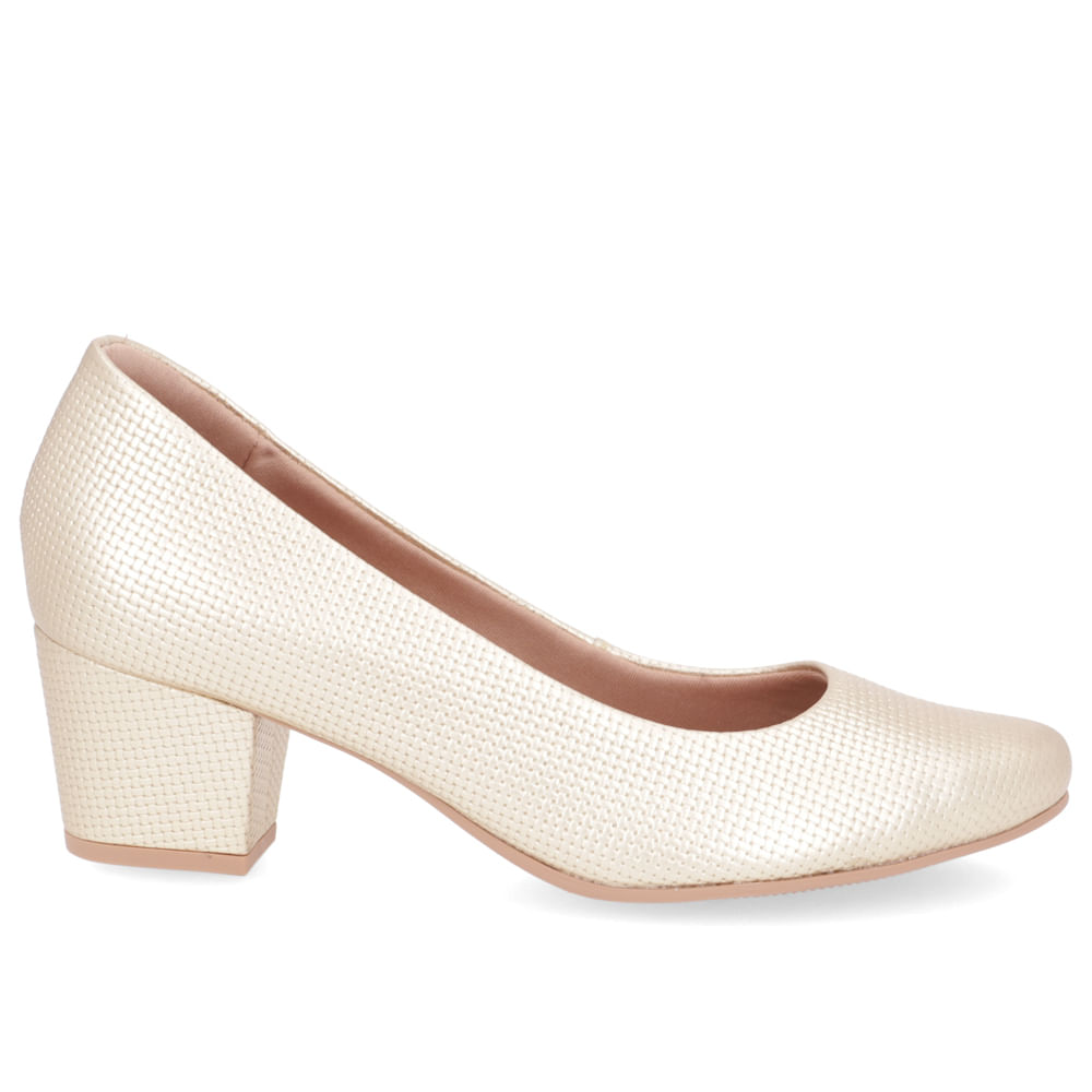 Scarpin Metalizado Dourado Couro Salto Bloco