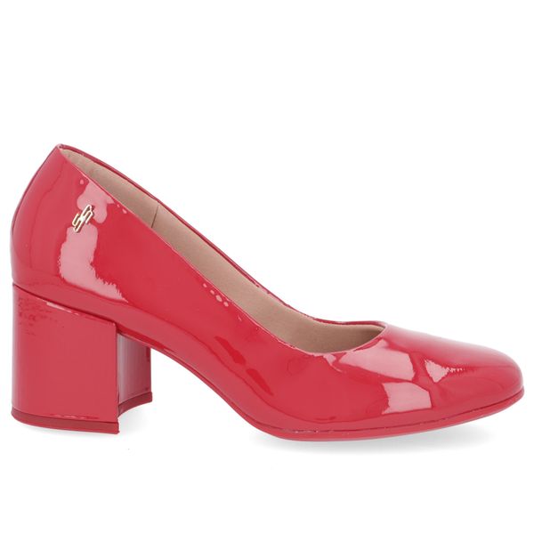 Scarpin Couro Verniz Vermelho Salto Bloco Liso 34