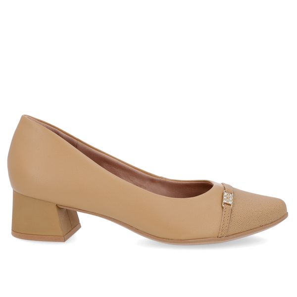 Scarpin Couro Marrom Salto Bloco Bico Redondo 36