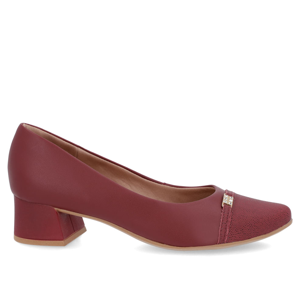 Scarpin Couro Vermelho Salto Bloco Bico Redondo