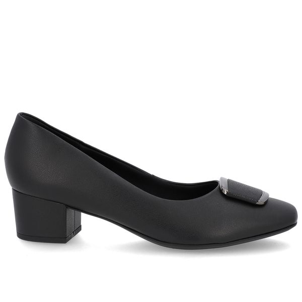 Scarpin Couro Preto Salto Bloco Enfeite 40