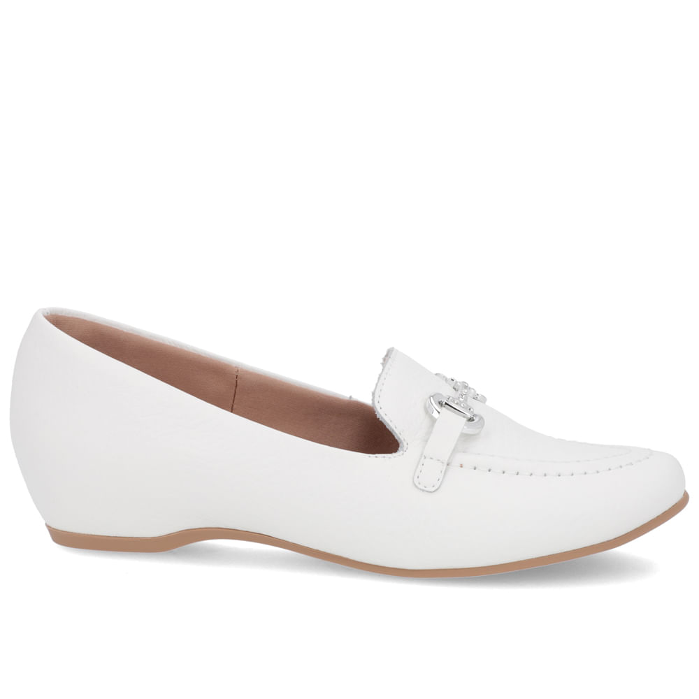 Loafer Branco Couro Salto Embutido