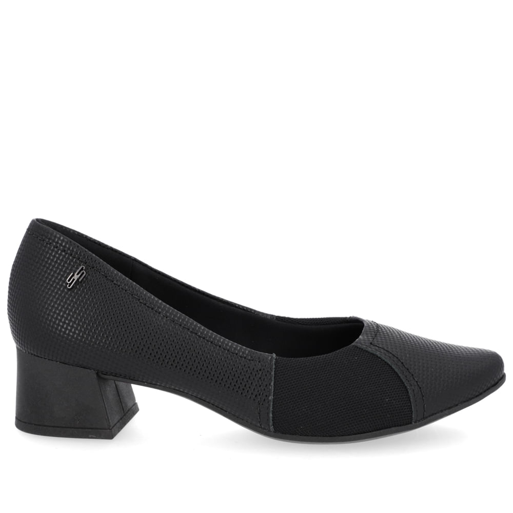 Scarpin Salto Bloco Preto Tecido