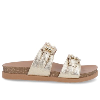 Slide Birken Dourado Couro Enfeite