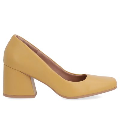 Scarpin Couro Amarelo Salto Bloco