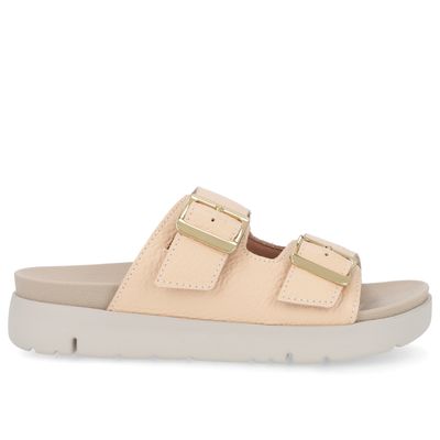 Slide Birken Laranja Claro Couro Fivela