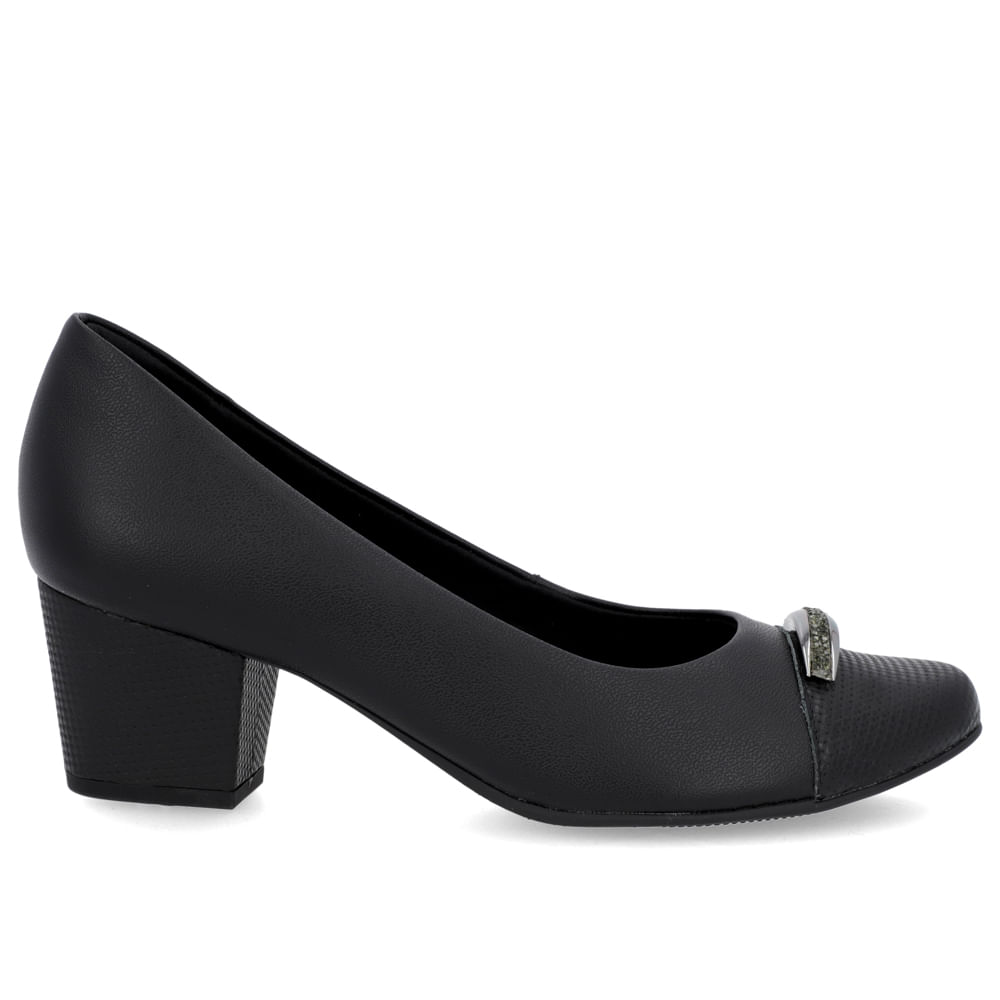 Scarpin Couro Preto Salto Bloco Brilho
