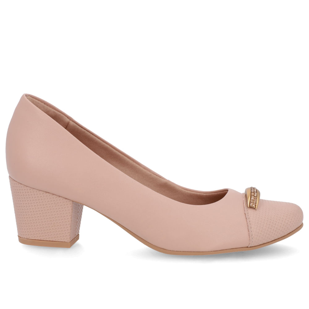 Scarpin Couro Rosa Salto Bloco Brilho