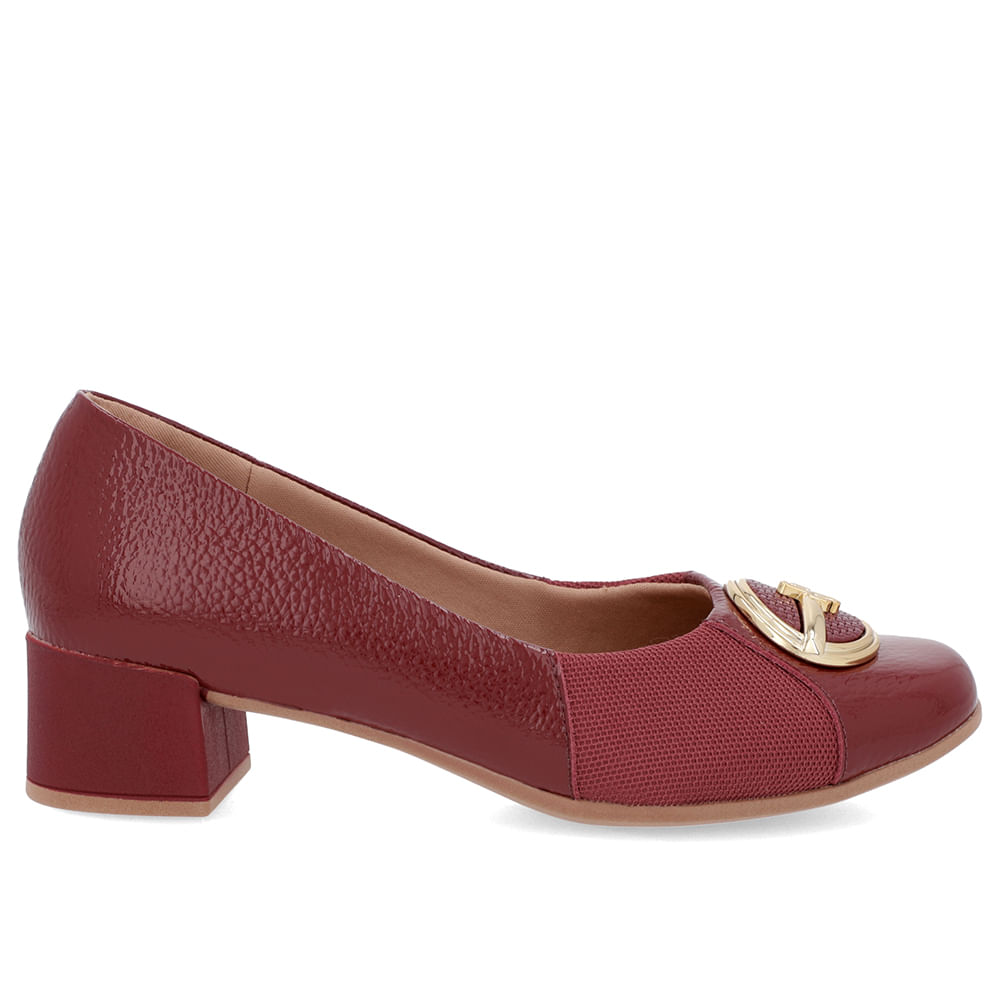 Scarpin Vermelho Couro Detalhe Tecido Enfeite