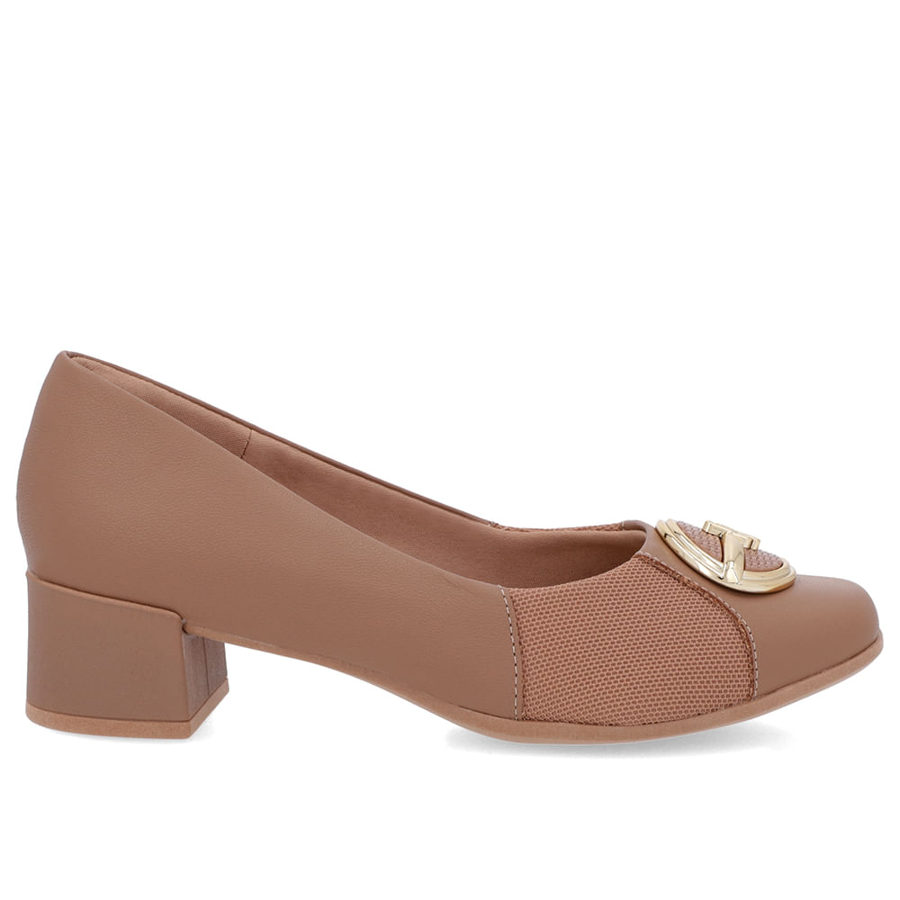 Scarpin Marrom Couro Detalhe Tecido Enfeite