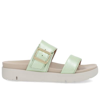 Slide Birken Verde Perolado Couro Fivela