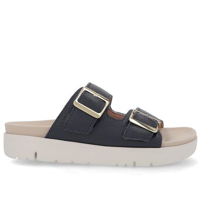 Slide Birken Azul Couro Fivela