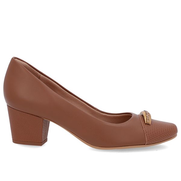 Scarpin Couro Marrom Salto Bloco Brilho 37