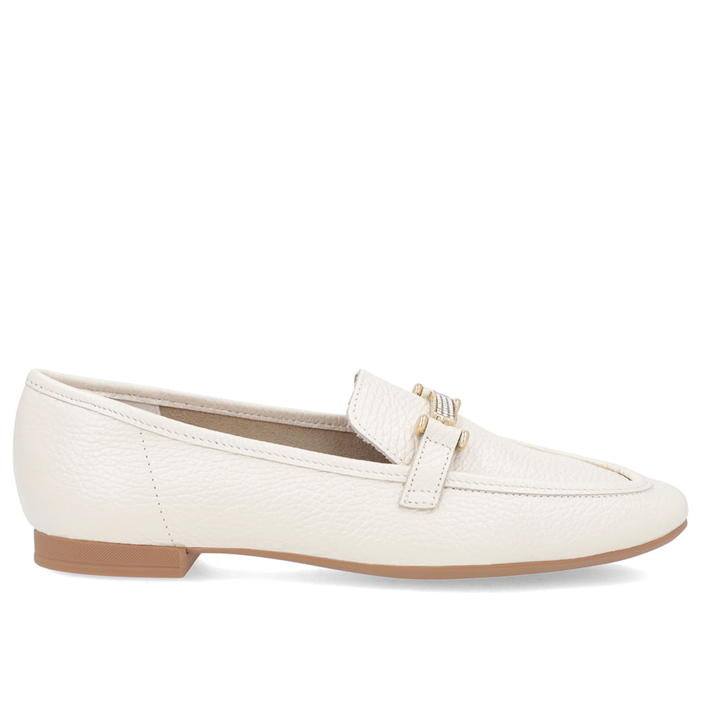 Loafer Off-White Couro Strass