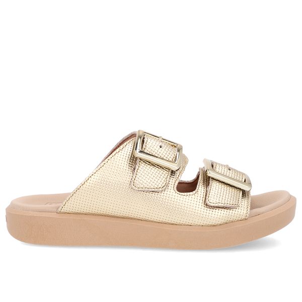 Tamanco Plataforma Couro Dourado Fivela 37