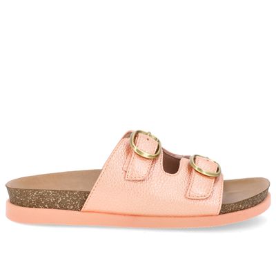 Slide Birken Laranja Couro Fivela