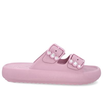 Slide Plataforma Poofy Rosa Eva Fivela Brilho