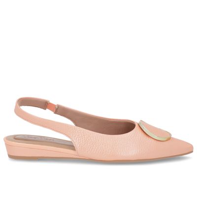 Slingback Laranja Perolado Salto Anabela Couro Enfeite