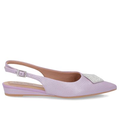 Slingback Lilás Perolado Salto Anabela Couro Enfeite Brilho