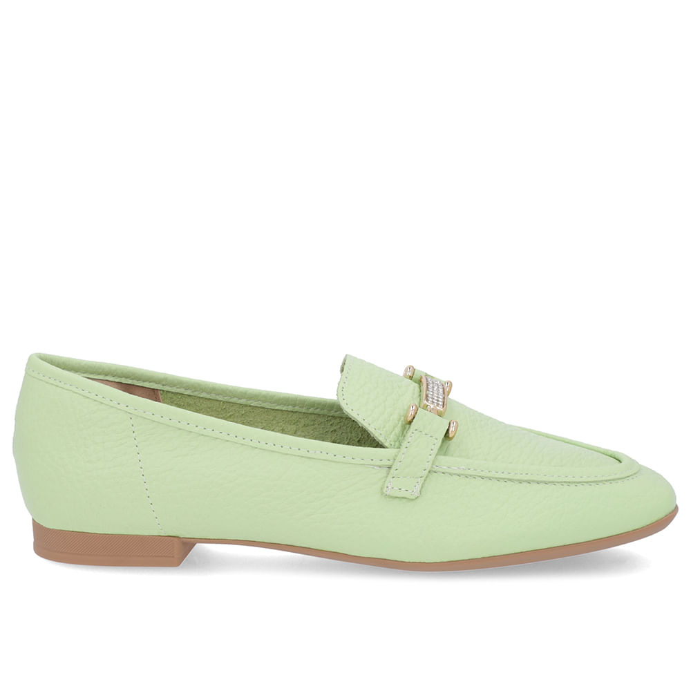 Loafer Verde Couro Strass