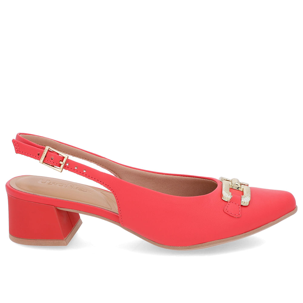 Slingback Vermelho Salto Bloco Couro
