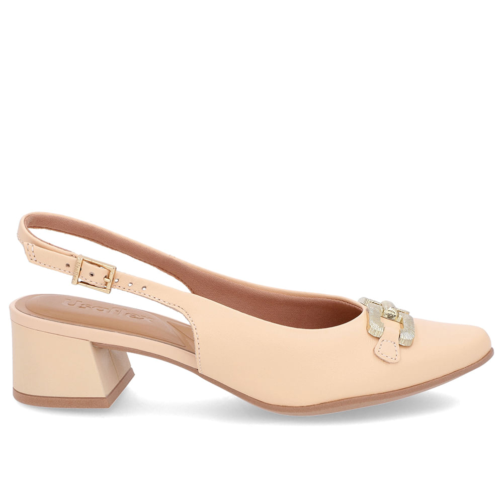 Slingback Laranja Salto Bloco Couro