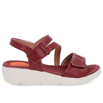 Sandália Plataforma Couro Vermelho Ajuste Fecho-Flex