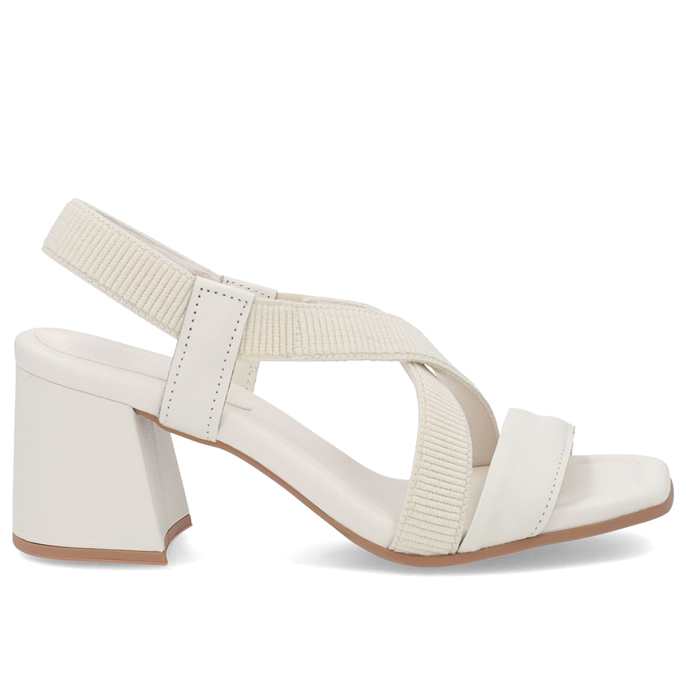 Sandália Salto Bloco Elástico Off-White