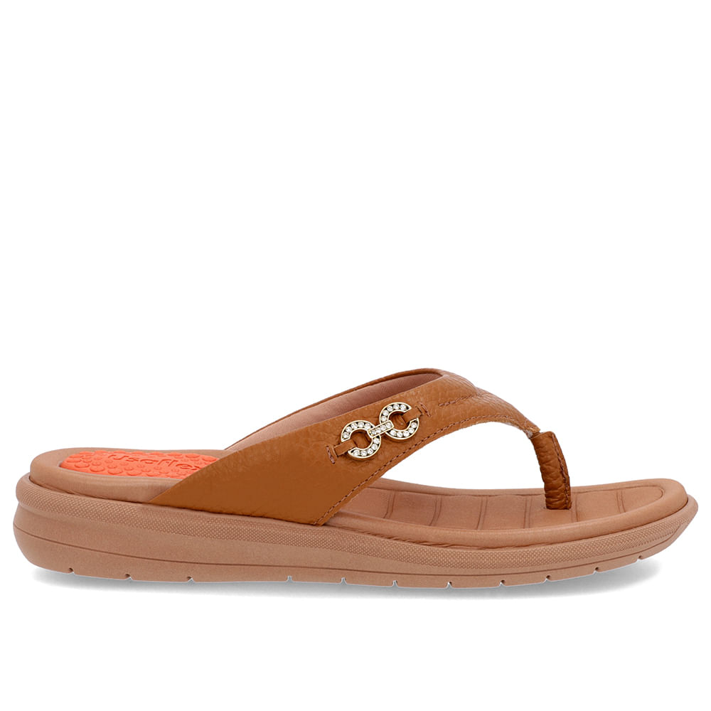 Chinelo Plataforma Couro Marrom Enfeite Brilho