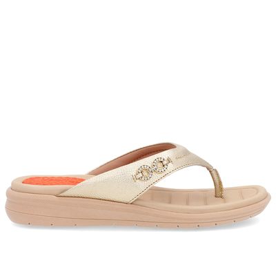 Chinelo Plataforma Couro Ouro Enfeite Brilho