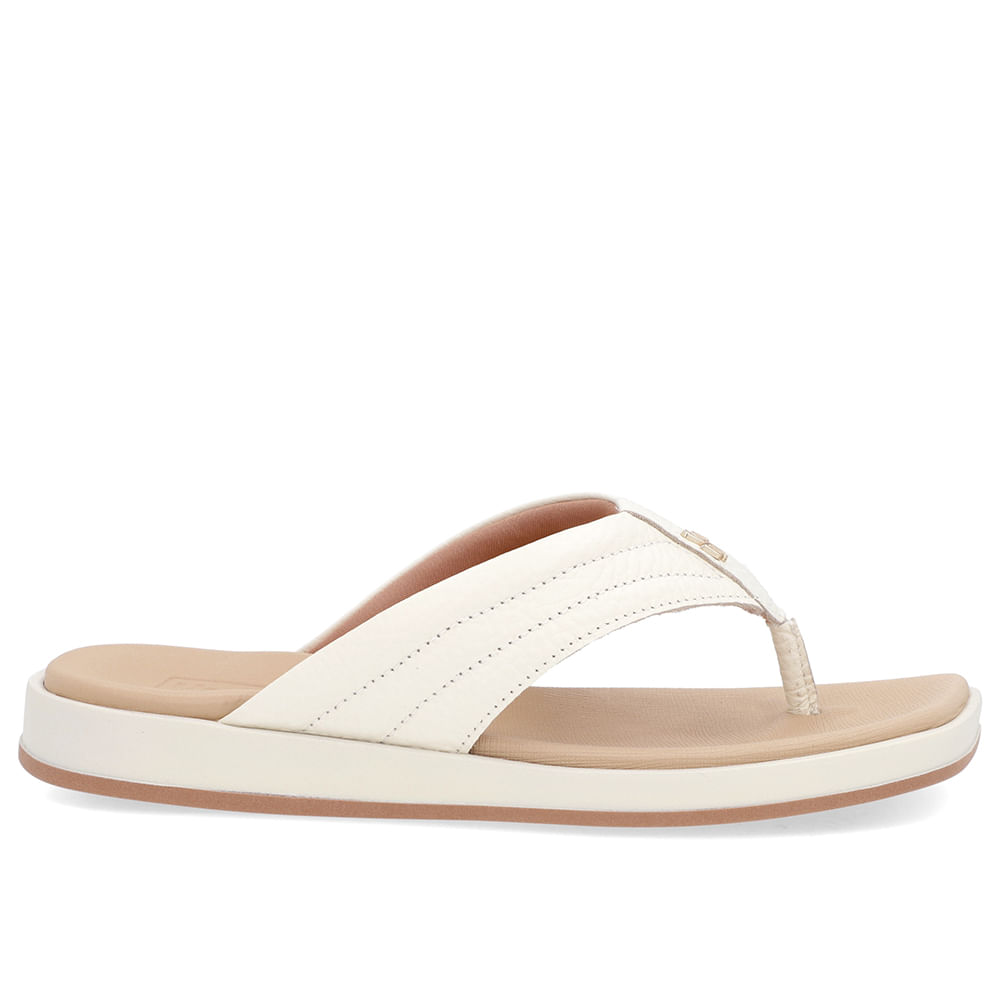 Chinelo Baixo Couro Branco Marfim Costura Enfeite