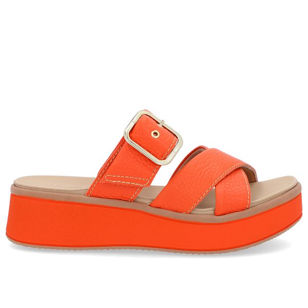 Tamanco Plataforma Couro Laranja Fivela 33