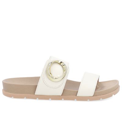 Slide Baixo Couro Branco Maxi Enfeite