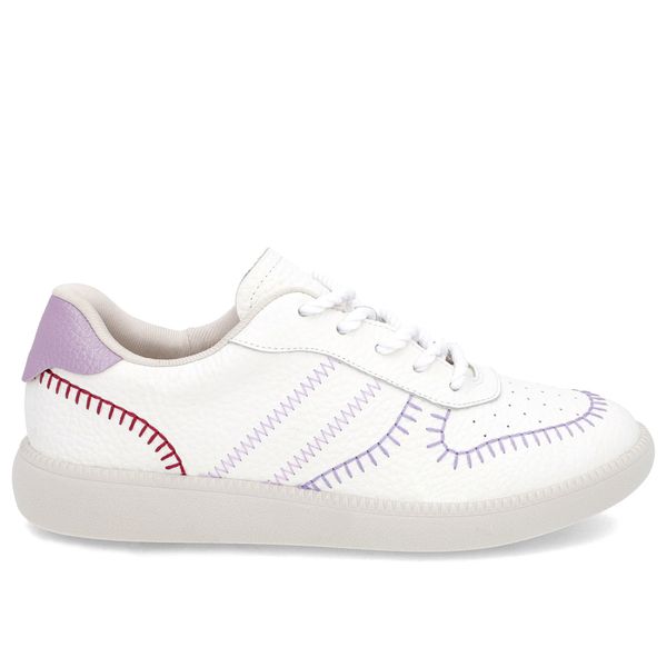 Tênis Branco Couro Estilo Costura Enfeite 34